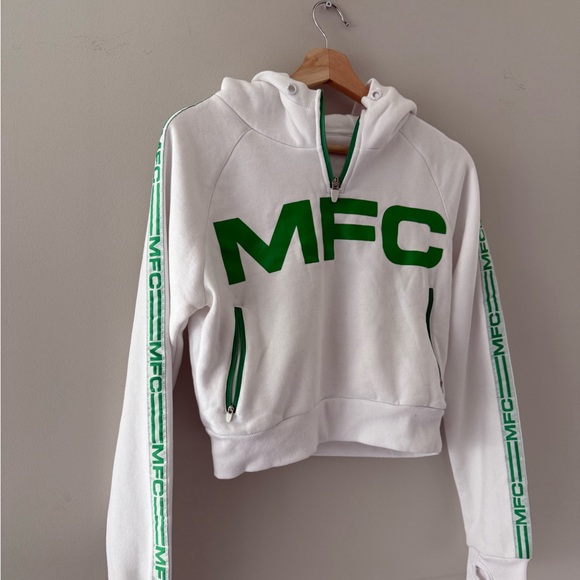 MFC White Hoodie Three-Quarter Zip with Green Accents - Picture 5 of 7